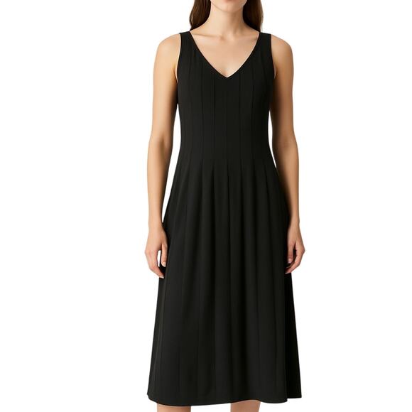 HANRO of Switzerland Black Pleated Night Gown V Neck Mercerized Cotton Medium - Picture 1 of 12